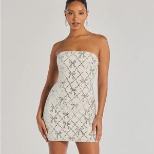 Windsor Cutest Style Sequin Bow Strapless Lace-Up Mini Dress